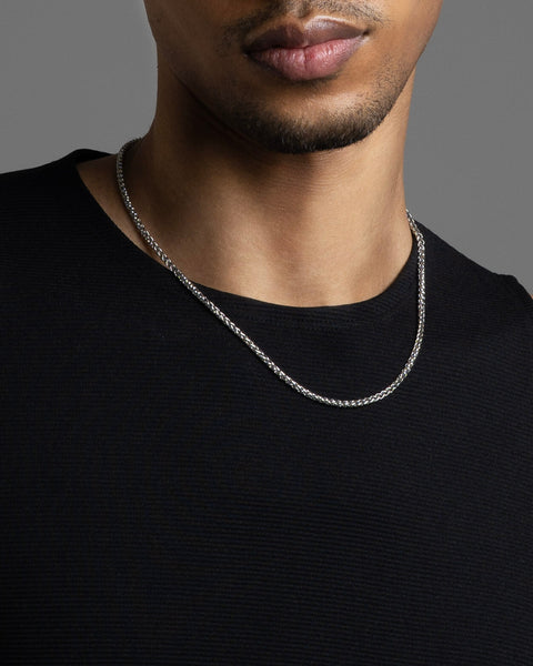 FJ Watches five jwlry jewelry jewel bijou tage necklace collier flower basket chain men homme 3mm stainless steel acier inoxydable 45cm 50cm 55cm 60cm wheat link maillon blé argent silver montreal design canada water proof resistant eau