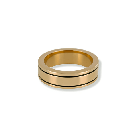 fj watches five jwlry jewelry jewel bijou minimalist black line ligne noir engraved 2 two deux band bande anneau bague ring 8mm men akan engraved stainless steel acier inoxydable 18k 14k gold or plated plaqué