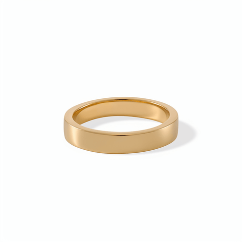 fj watches five jwlry jewelry bijou minimalist band ring bande bague men homme mince thin flat plat gravé engraved logo 4mm voje stainless steel acier inoxydable 18k gold plated 14k or plaqué