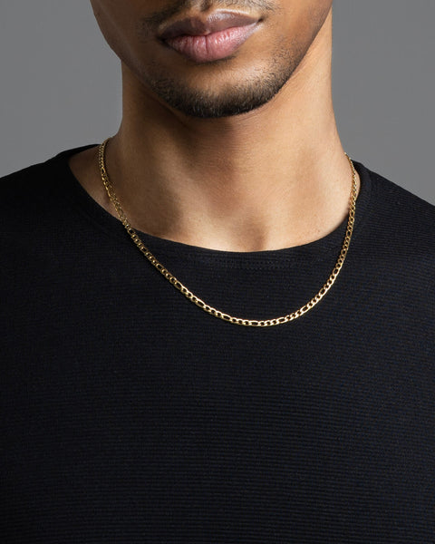 Rhône men's necklace by Five Jwlry, crafted from a 4mm figaro chain in gold-colored, water-resistant 316L stainless steel. Available in sizes 45cm, 55cm, and 65cm. Hypoallergenic with a 2-year warranty.