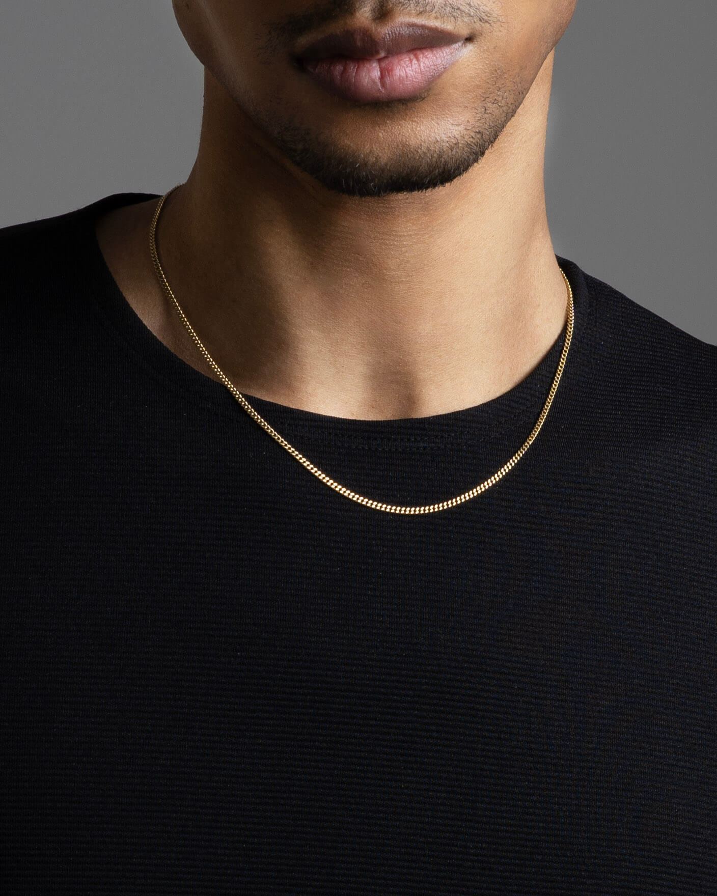 fj watches five jwlry jewel jewelry bijou loen necklace collier chain chaine thin mince fine stainless steel acier inoxydable or gold 14k 2mm curb gourmette men homme acier inoxydable montreal design canada water proof resistant eau