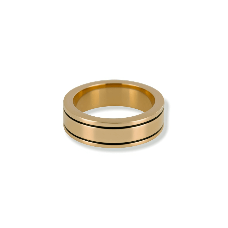 fj watches five jwlry jewelry jewel bijou minimalist black line ligne noir engraved 2 two deux band bande anneau bague ring 8mm men akan engraved stainless steel acier inoxydable 18k 14k gold or plated plaqué