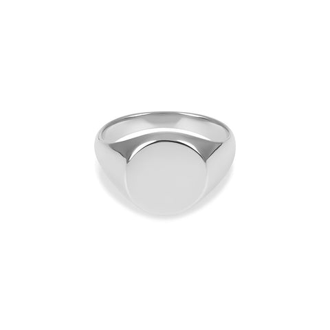 Allos men's ring by Five Jwlry. A round signet ring with a minimalist design, available in 18k gold, silver, and black. Crafted from water-resistant 316L stainless steel. Hypoallergenic with a 2-year warranty.
