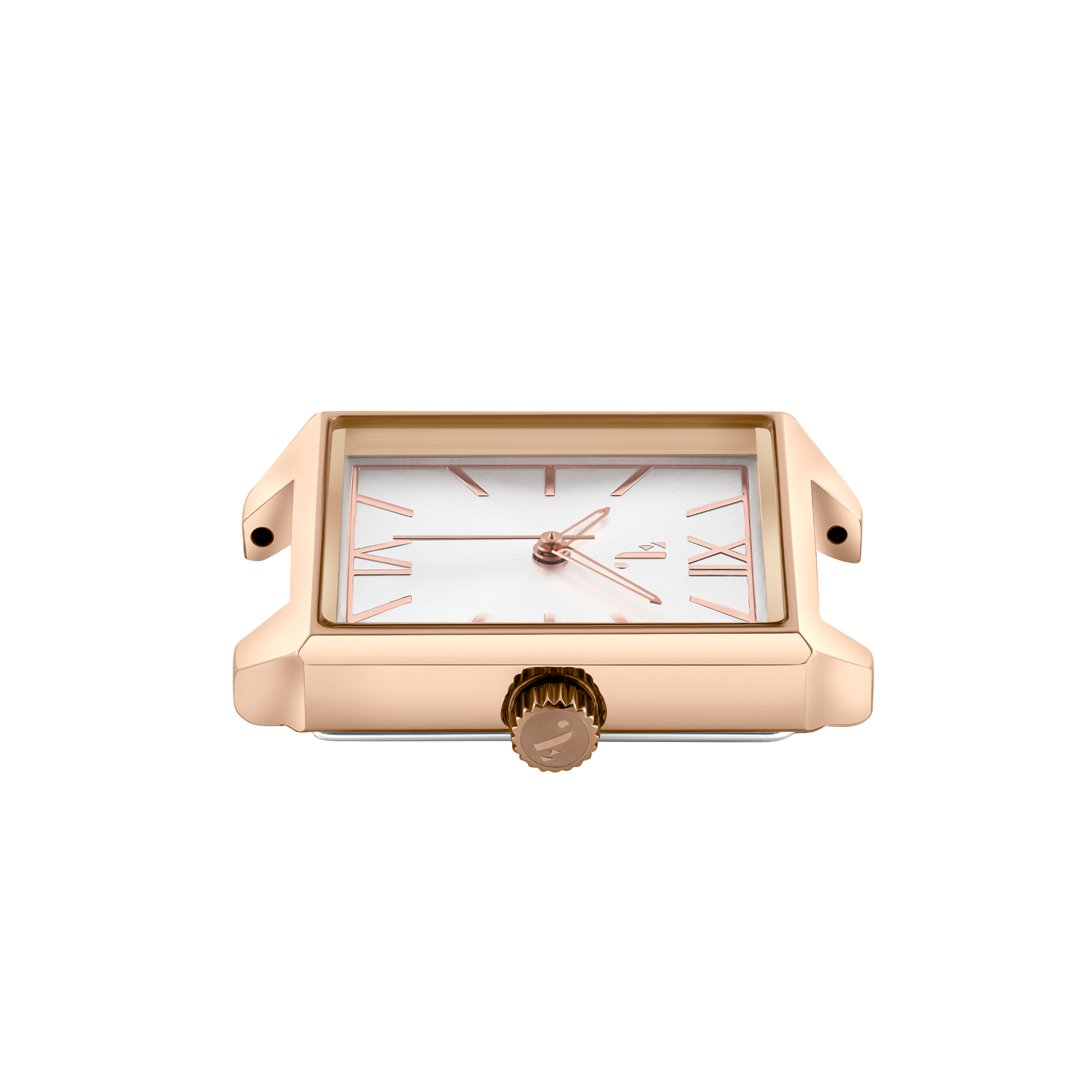 Rosedale designed by Five Jwlry. Discover a square watch for women made of a small silver dial, a case and rose gold hands.