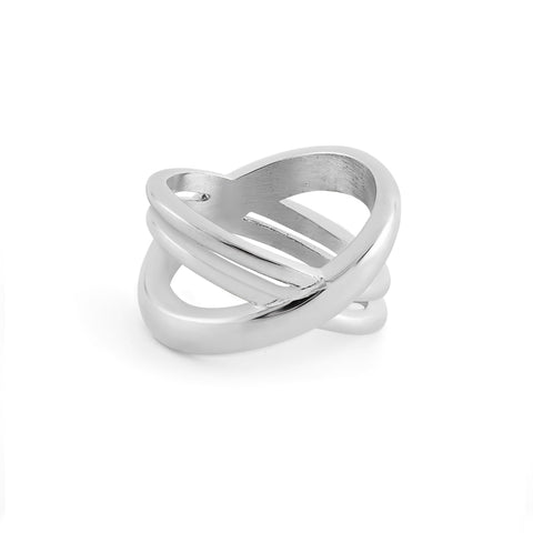 Dusk women's ring by Five Jwlry, part of Alicia Moffet's visionary collaboration. Featuring a captivating triple crisscross design for a bold take on classic style. Available in 14k gold or silver, crafted from water-resistant 316L stainless steel. Hypoallergenic with a 2-year warranty.