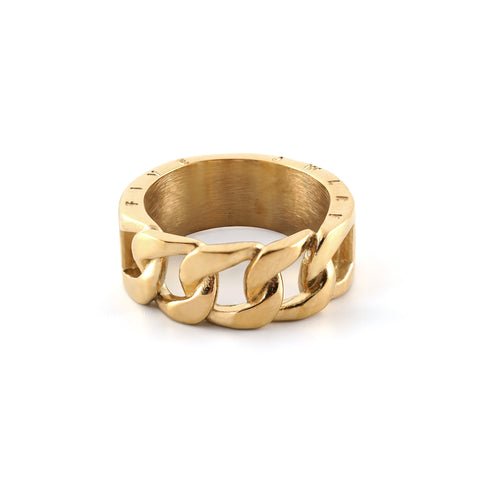 fj watches five jwlry jewel bijou bague anneau acier inoxydable stainless steel half band cuban chain link moitié chaine cubaine lien synthese 10 mm 1cm cinq gold plaqué plated or 14k  men homme