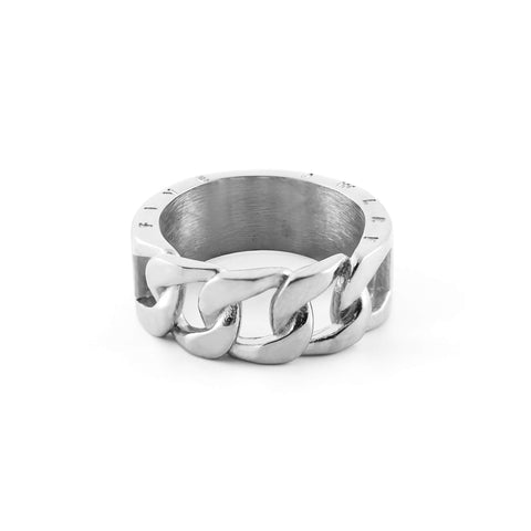fj watches five jwlry jewel bijou bague anneau acier inoxydable stainless steel half band cuban chain link moitié chaine cubaine lien synthese 10 mm 1cm cinq silver argent homme men