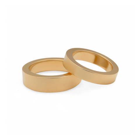 fj watches five jwlry jewelry bijou 2 minimalist band ring anneau bague bandemen thin mince large wide plat flat engraved gravé logo 4mm 6mm voje set ensemble stainless steel acier inoxydable 18k gold plated plaqué or 14k