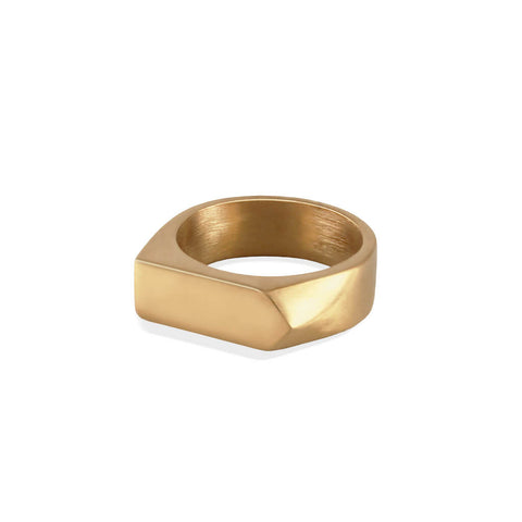 FJ Watches five jwlry jewelry jewel bijou ring bague anneau men homme rectangle signet chevalière brushed steel acier brossé inoxydable stainless 14k plated gold or plaqué