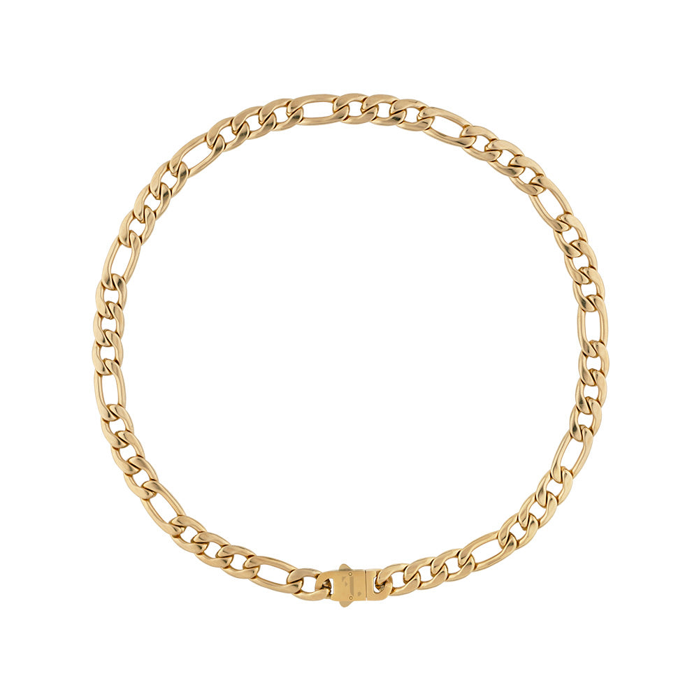 Berg men's necklace by Five Jwlry, featuring a bold 9mm smooth figaro chain in 14k gold, made from water-resistant 316L stainless steel. Offered in sizes 45cm and 50cm. Hypoallergenic with a 2-year warranty.