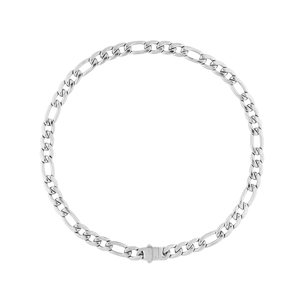 Berg men's necklace by Five Jwlry, featuring a bold 9mm smooth figaro chain in silver, made from water-resistant 316L stainless steel. Offered in sizes 45cm and 50cm. Hypoallergenic with a 2-year warranty.