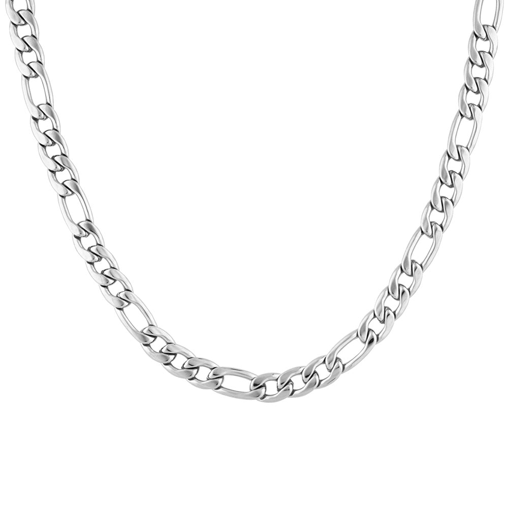 Berg men's necklace by Five Jwlry, featuring a bold 9mm smooth figaro chain in silver, made from water-resistant 316L stainless steel. Offered in sizes 45cm and 50cm. Hypoallergenic with a 2-year warranty.