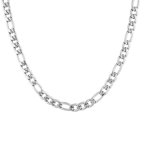 Berg men's necklace by Five Jwlry, featuring a bold 9mm smooth figaro chain in silver, made from water-resistant 316L stainless steel. Offered in sizes 45cm and 50cm. Hypoallergenic with a 2-year warranty.