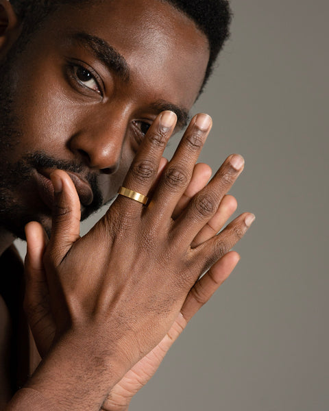 fj watches minimalist band ring men wide flat engraved logo 18k gold plated 6mm voje stainless steel five jwlry bijou jewelry acier inoxydable or plaqué bague