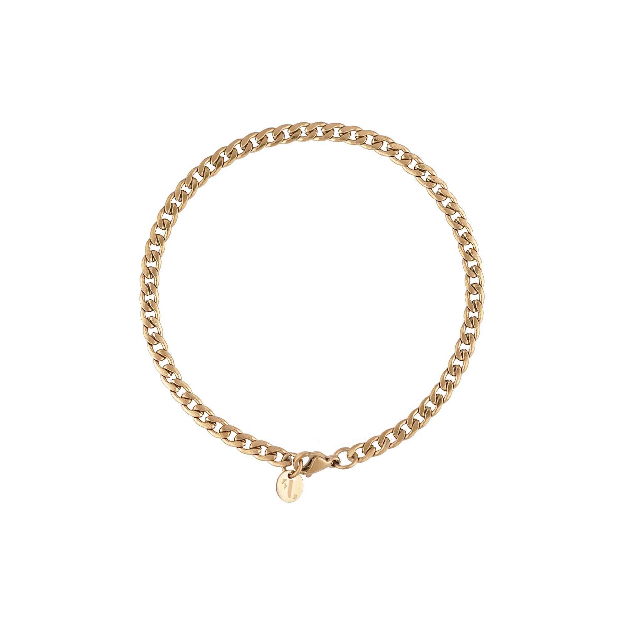 Mirik men's bracelet by Five Jwlry, designed with a 4mm flat wide woven Cuban link chain in a gold hue, made from water-resistant 316L stainless steel. Offered in sizes 20cm and 22cm. Hypoallergenic and backed by a 2-year warranty.