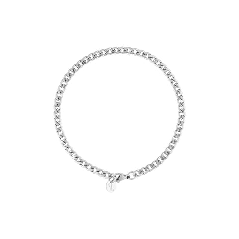 Mirik men's bracelet by Five Jwlry, designed with a 4mm flat wide woven Cuban link chain in a silver hue, made from water-resistant 316L stainless steel. Offered in sizes 20cm and 22cm. Hypoallergenic and backed by a 2-year warranty.