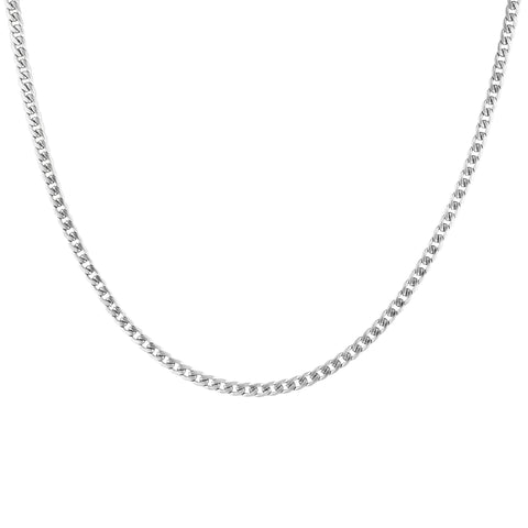 Mirik men's necklace by Five Jwlry, designed with a 4mm flat wide woven Cuban link chain in a silver hue, made from water-resistant 316L stainless steel. Offered in sizes 45cm, 50cm, and 55cm. Hypoallergenic and backed by a 2-year warranty.
